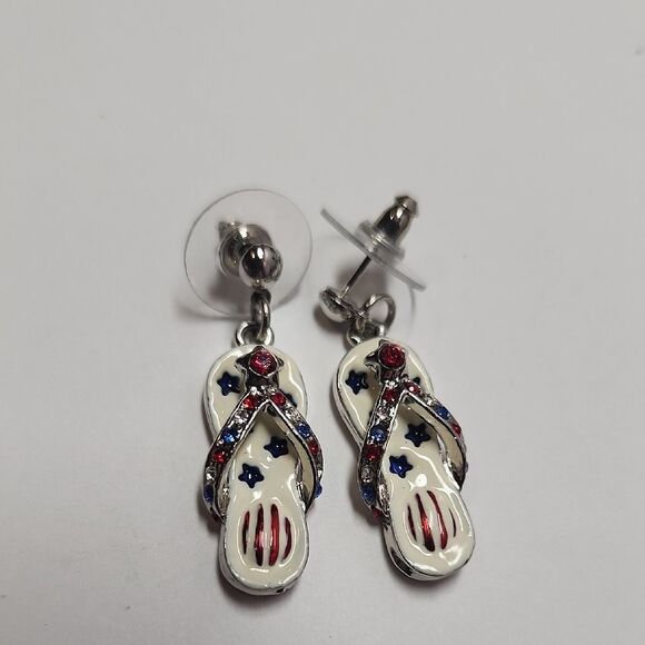 Red White and Blue Flip Flop Earrings - Picture 1 of 4